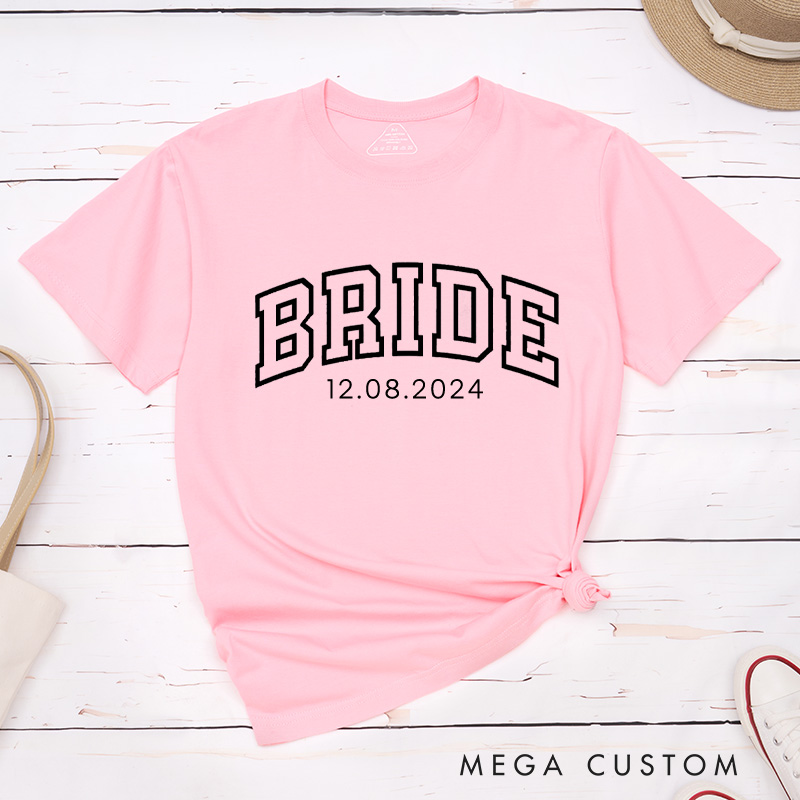 Personalized Varsity-Inspired Bride and Groom with Date Matching Wedding Couple Classic T-Shirt