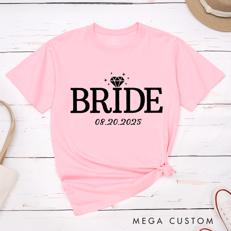 Personalized Elegant Bride and Groom with Rings Matching Wedding Couple Classic T-Shirt