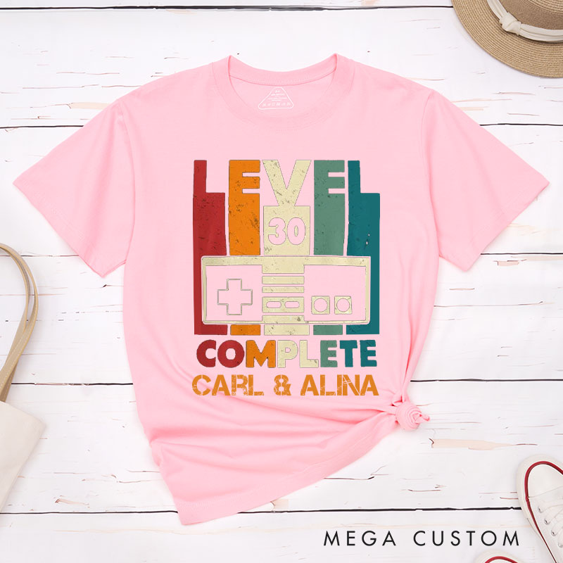 Personalized Couple 30th Anniversary T-Shirt Level 30 Complete Funny Gaming Anniversary Shirt Vintage Couple T-Shirts for Husband Wife