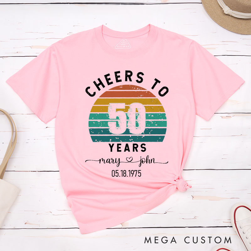 Personalized Couple 50th Anniversary T-Shirt Retro Cheers to 50 Years Anniversary Shirt Vintage Couple T-Shirts for Husband Wife