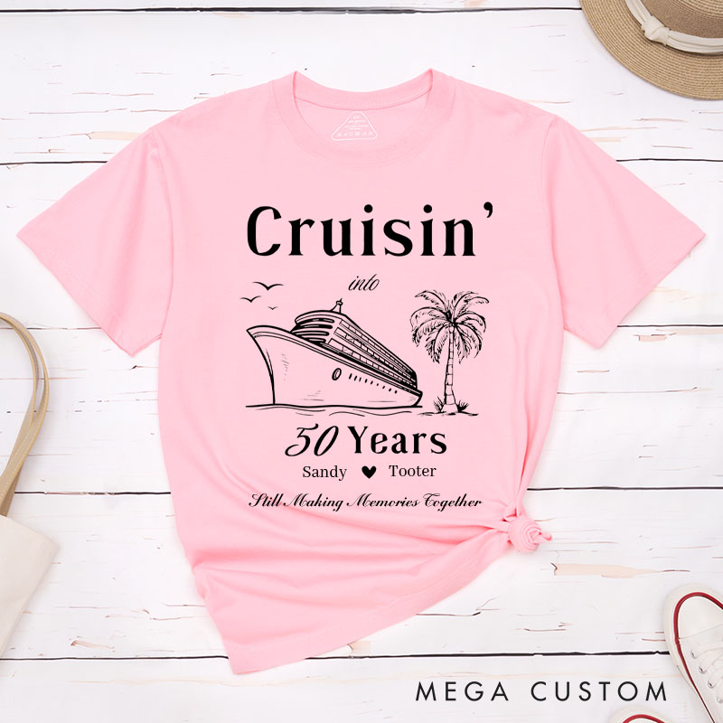 Personalized Couple 50th Anniversary T-Shirt Cruisin' into 50 Years Romantic Anniversary Shirts Vintage Couple T-Shirts for Husband Wife