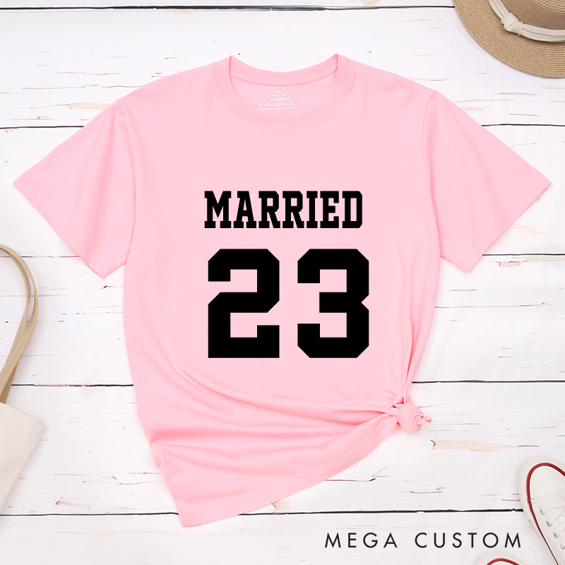 Personalized Bold Sports-Inspired Just Married Matching Wedding Couple Classic T-Shirt