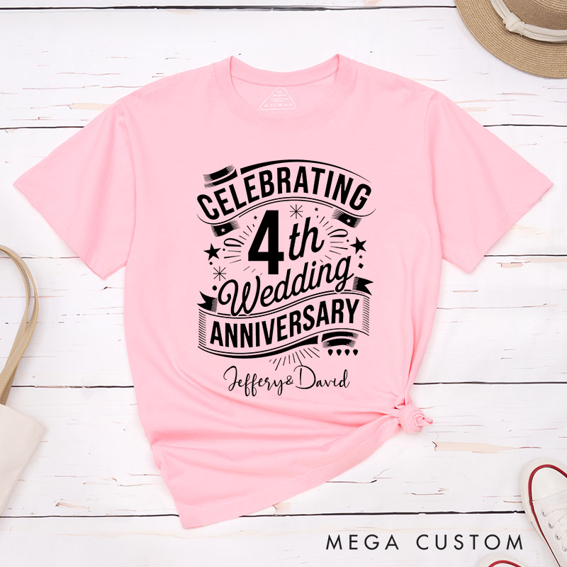 Personalized Couple 4th Anniversary T-Shirt Elegant Celebrating 4th Wedding Anniversary Shirts Couple T-Shirts for Husband Wife