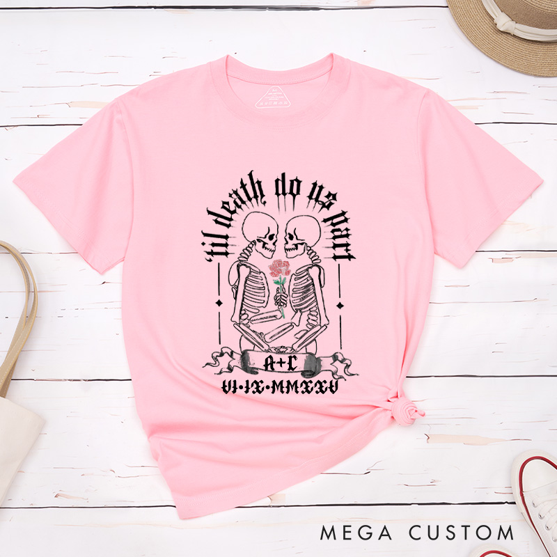 Personalized Romantic Gothic Skeleton 'Til Death Do Us Part Matching Wedding Couple Classic T-Shirt