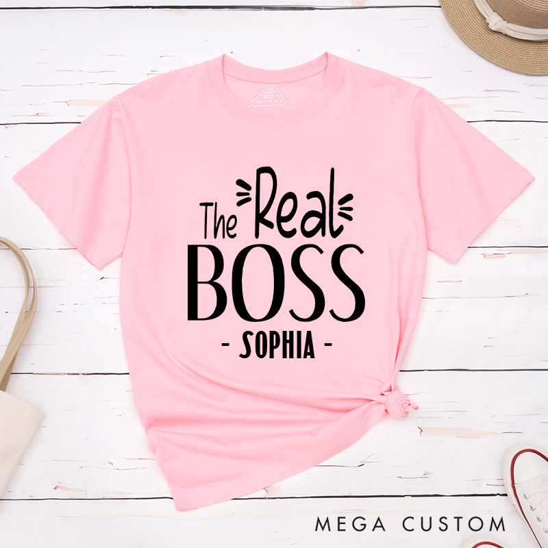 Personalized Couple The Boss and The Real Boss Matching T-Shirt Valentine's Day T-Shirt for Husband Wife Boyfriend Girlfriend Gift for Hubby Wifey