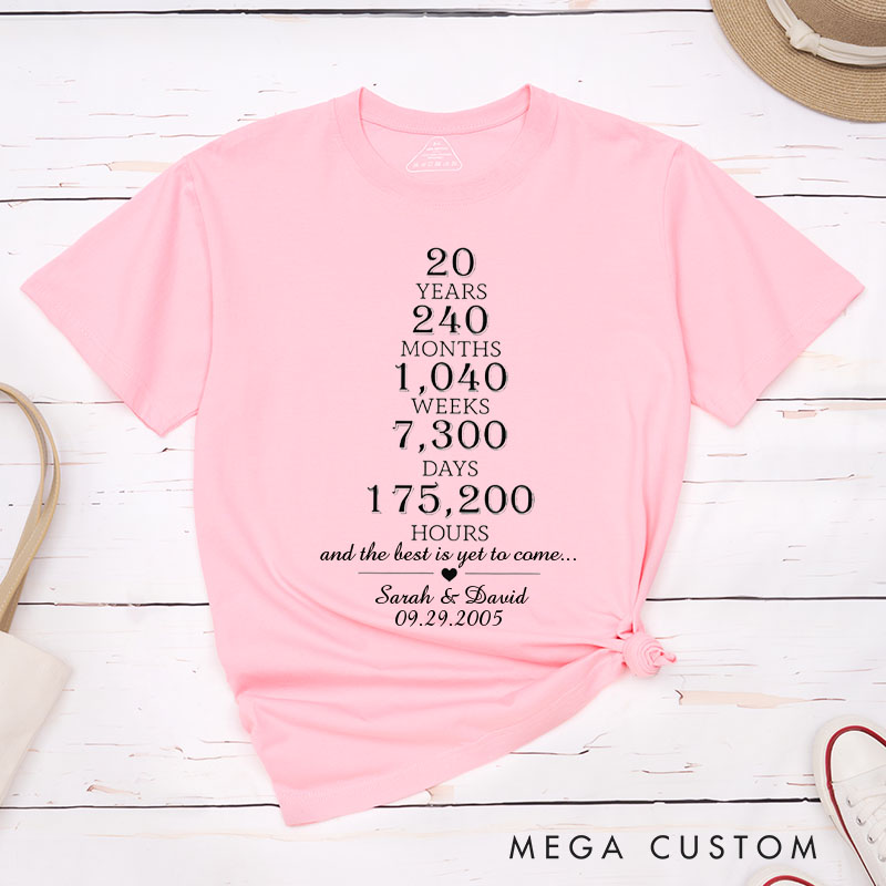 Personalized Couple 20th Anniversary T-Shirt 20 Years of Love Milestone Anniversary  Shirts Couple Anniversary T-Shirts for Wife Husband