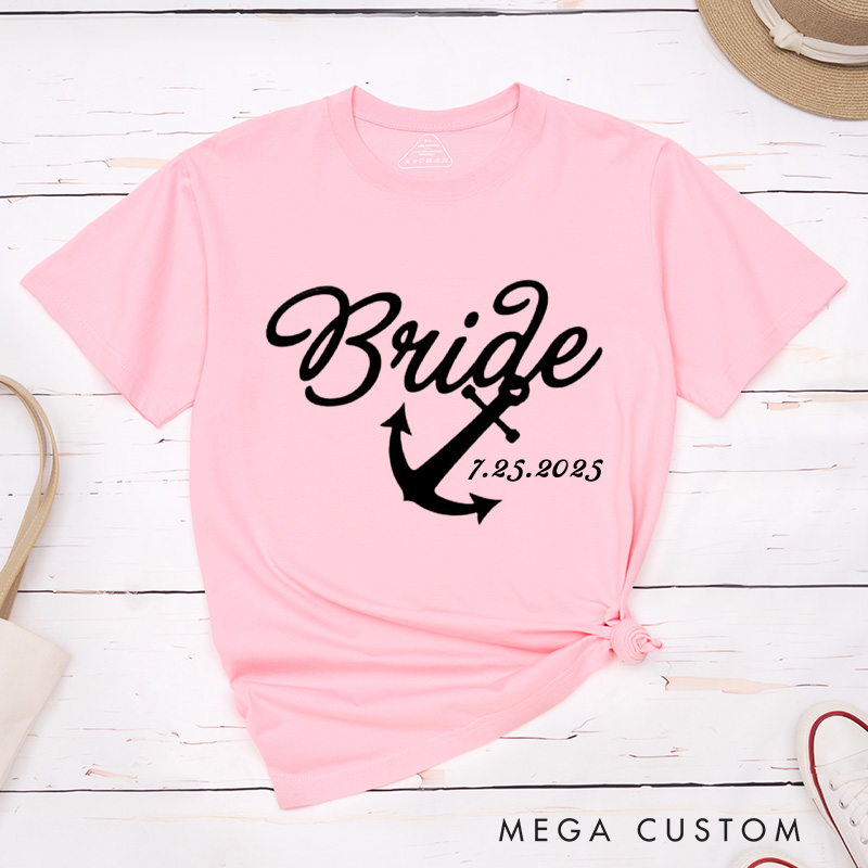 Personalized Elegant Nautical Bride and Groom with Anchor and Helm Matching Wedding Couple Classic T-Shirt