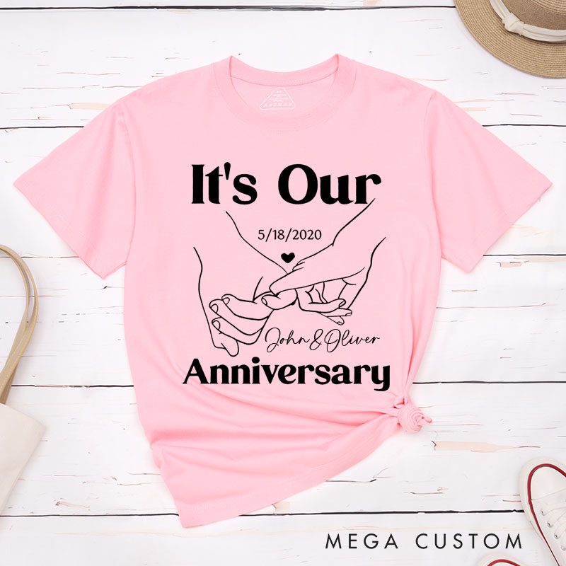 Personalized Couple 5th Anniversary T-Shirt It's Our Anniversary - Romantic Line Art Shirts Couple T-Shirts for Boyfriend Girlfriend