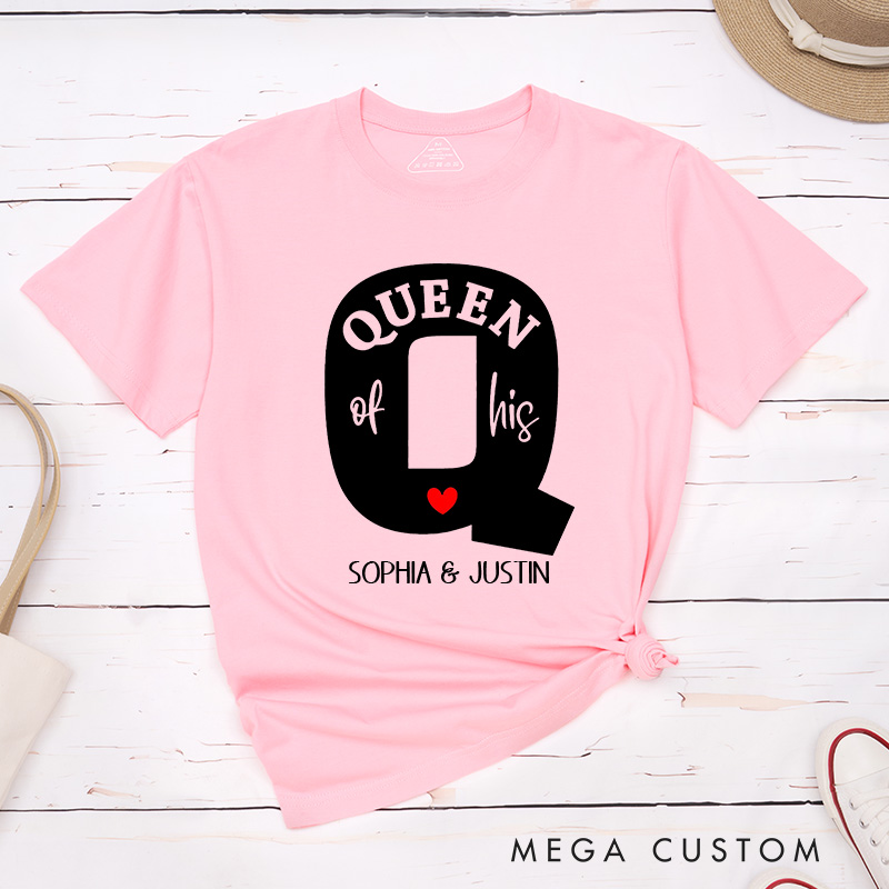 Personalized Couple King of Her Queen of His Matching T-Shirt Valentine's Day T-Shirt for Husband Wife Boyfriend Girlfriend Gift for Hubby Wifey