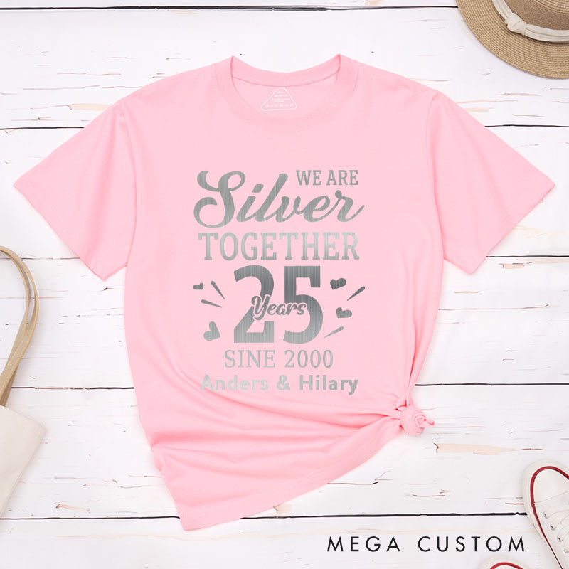 Personalized Couple 60th Anniversary T-Shirt Silver Together 25 Years of Love Anniversary Shirt Couple Gift Tee for Husband Wife