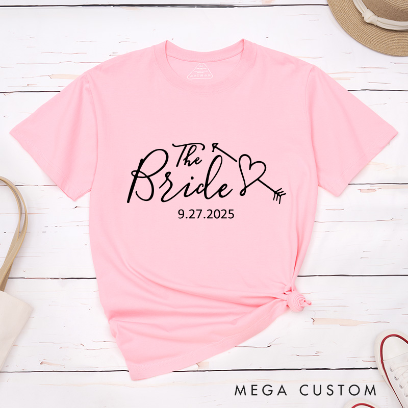 Personalized Romantic The Bride and The Groom with Heart Arrow Matching Wedding Couple Classic T-Shirt