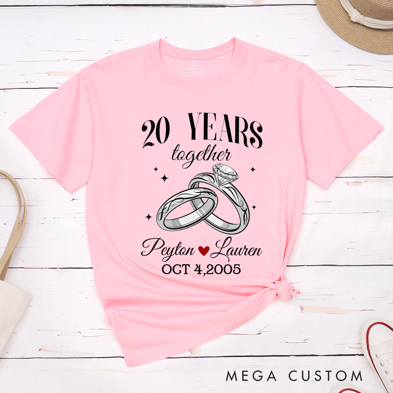 Personalized Couple 20th Anniversary T-Shirt 20 Years Together Elegant Anniversary Ring Anniversary Shirt Couple Gift Tee for Husband Wife
