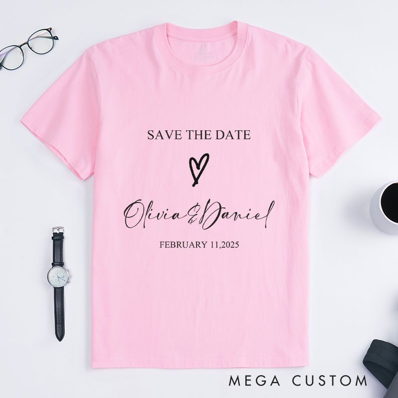 Personalized "Save The Date" T-Shirt Couple Wedding Date Anniversary Shirt Husband Wife Anniversary Gift Tops for Her Gift for Him