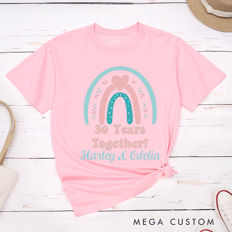 Personalized Couple 30th Anniversary T-Shirt 30 Years Together Whimsical Anniversary Rainbow Shirt Couple Gift Tee for Husband Wife 