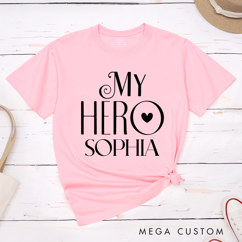Personalized Couple My Hero and My Heroine Matching T-Shirt Valentine's Day T-Shirt for Husband Wife Boyfriend Girlfriend Gift for Hubby Wifey
