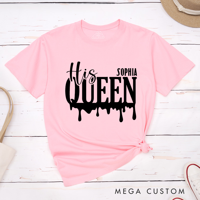Personalized Couple Her King and His Queen Drip Effect Matching T-Shirt Valentine's Day T-Shirt for Husband Wife Boyfriend Girlfriend Gift