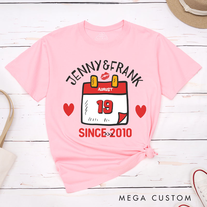 Personalized Couple 15th Anniversary T-Shirt Special Date Calendar Designed Anniversary Shirt Couple Gift Tee for Wife Husband