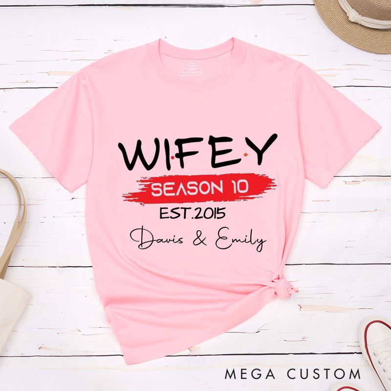 Personalized Couple 10th Anniversary T-Shirt Hubby & Wifey Season 10 Anniversary Shirt for Couples Wife Husband Gift Tees