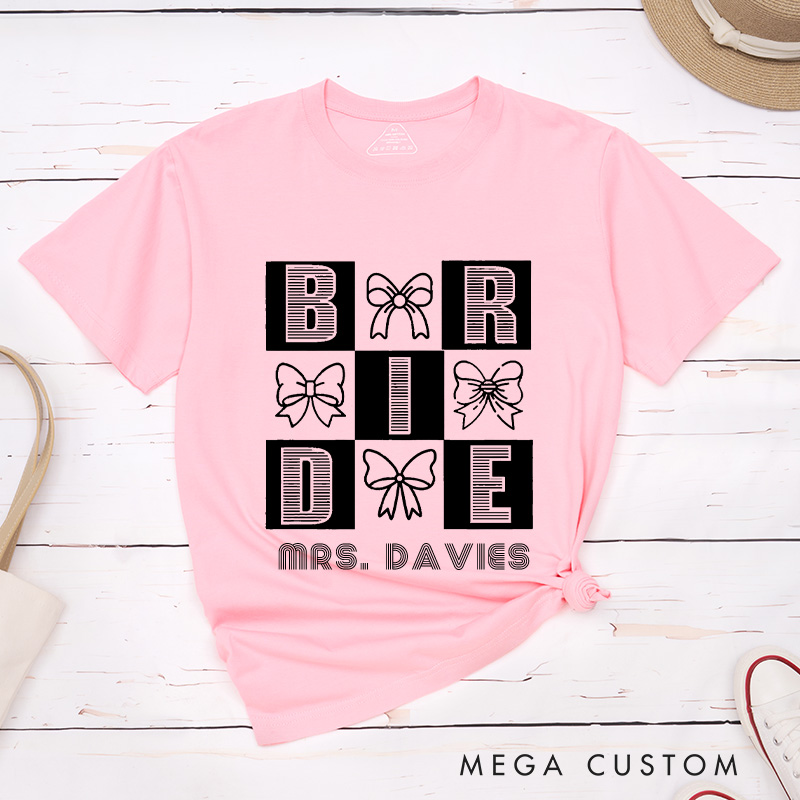 Personalized Chic Bow-Themed Bride and Groom Matching Wedding Couple Classic T-Shirt