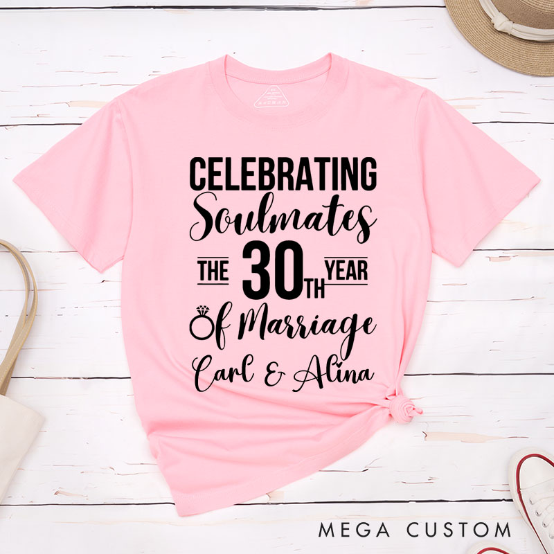 Personalized Couple 30th Anniversary T-Shirt Celebrating Soulmates 30th Year of Marriage Shirt for Couples Wife Husband Gift Tees for Her Him