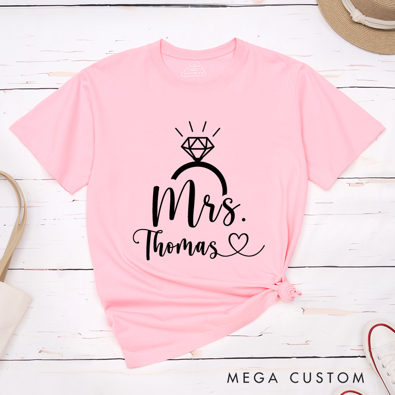 Personalized Elegant Mr and Mrs with Diamond Ring Wedding Couple Classic T-Shirt