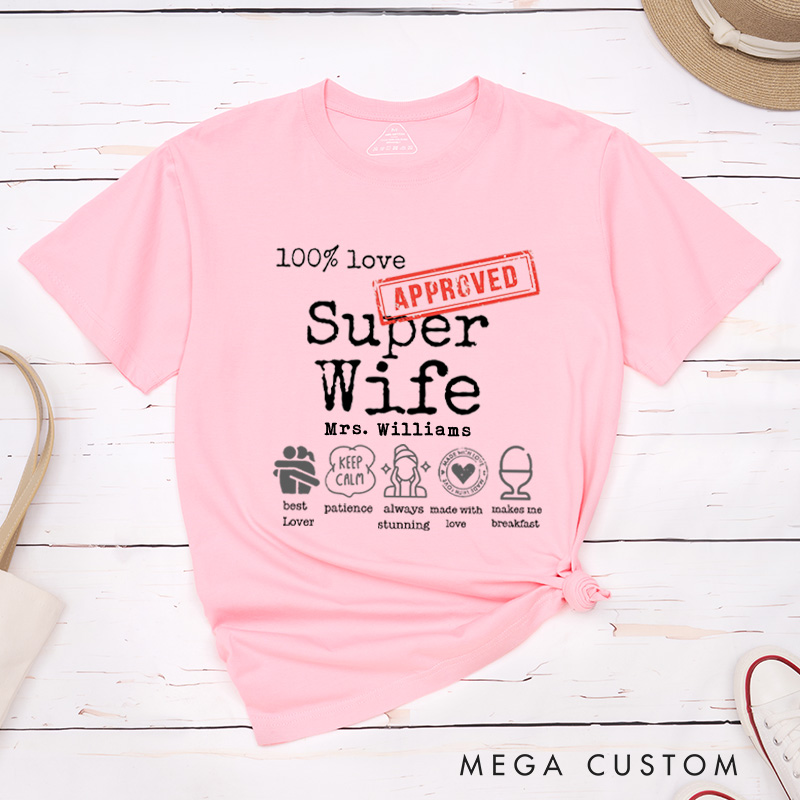 Personalized Fun Approved Super Wife and Super Husband Matching Wedding Couple Classic T-Shirt