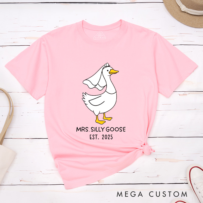 Personalized Humorous Mr and Mrs Silly Goose with Date Matching Wedding Couple Classic T-Shirt
