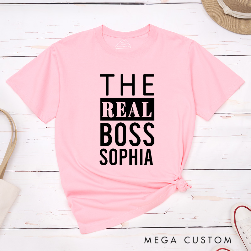 Personalized Minimalist Couple The Boss and The Real Boss Matching T-Shirt Valentine's Day T-Shirt for Husband Wife Boyfriend Girlfriend Gift