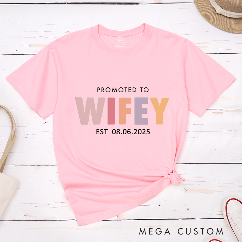 Personalized Playful Promoted to Hubby and Wifey Matching Wedding Couple Classic T-Shirt