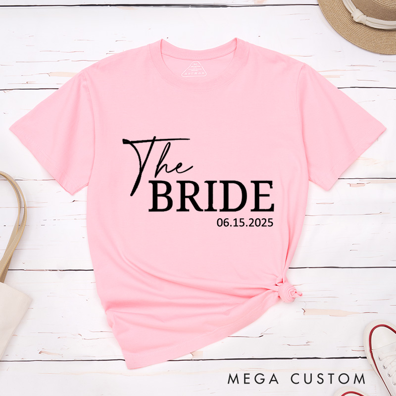 Personalized Minimalist The Bride and The Groom with Date Matching Wedding Couple Classic T-Shirt