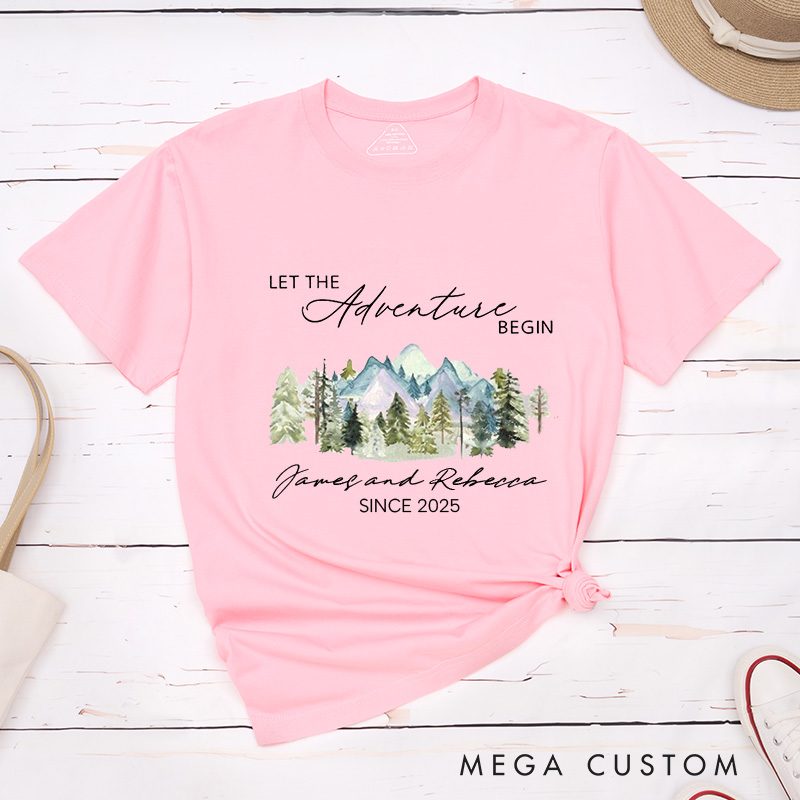 Personalized Mountain Scenic Let the Adventure Begin Newlyweds Wedding Couple Classic T-Shirt