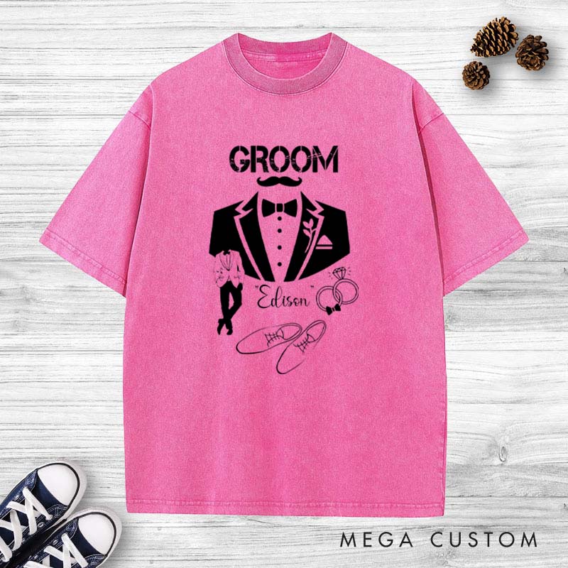 Personalized Stylish Groom Washed T-Shirt Celebrating Groom’s Big Day Shirts Groomsman Bachelor Party Favors Shirt Wedding T-Shirt for Men
