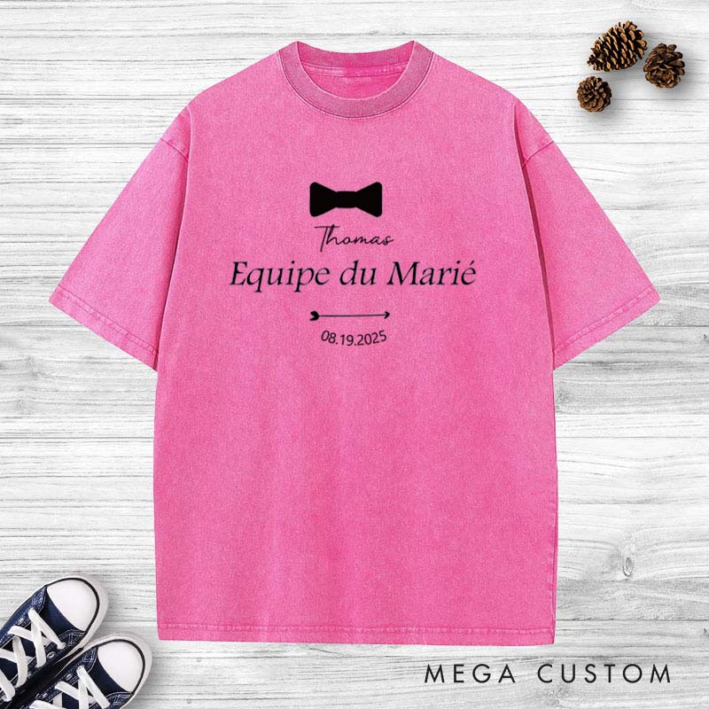 Personalized Équipe du Marié Stag Washed T-Shirt Elegant Wedding Party Tee Vintage Groomsman Bachelor Party Favors Washed T-Shirt