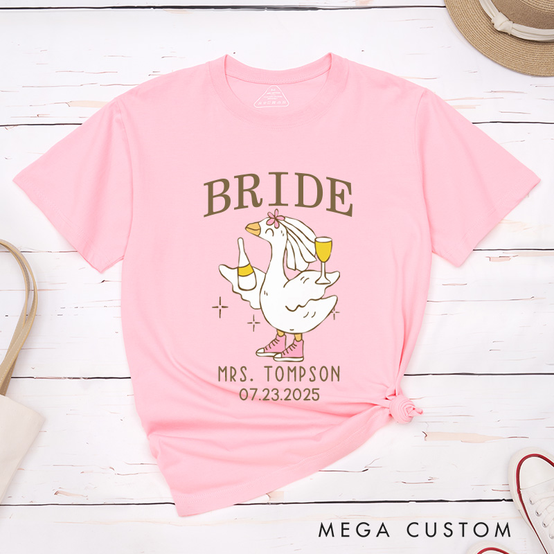 Personalized Lively Bride and Groom Silly Goose with Champagne Matching Wedding Couple Classic T-Shirt