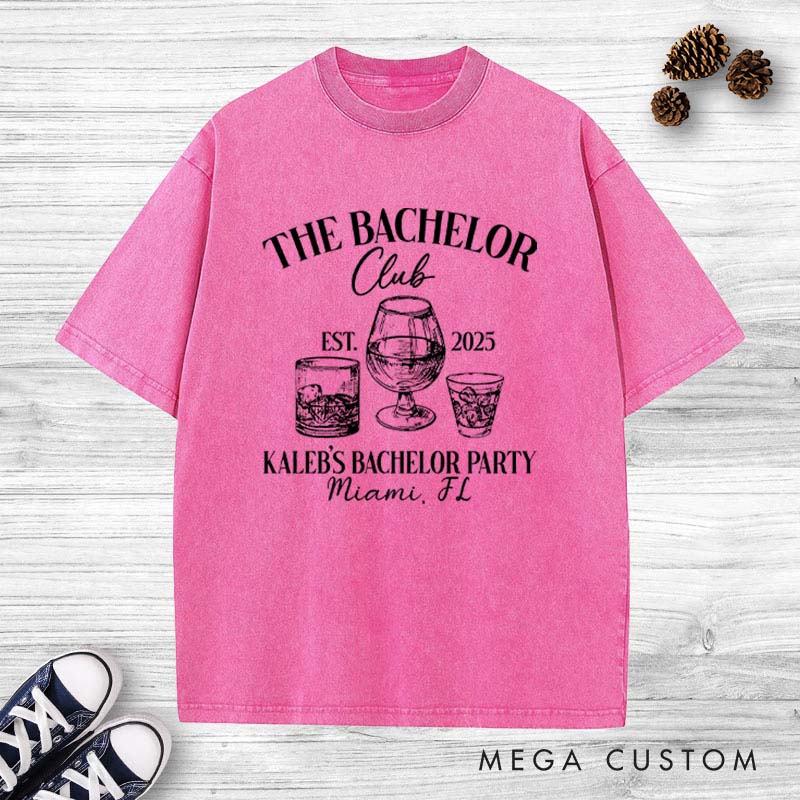 Personalized Groom Bachelor Party Washed T-Shirt Whiskey and Beer Lover T-Shirt Groomsman Party Favors Washed T-Shirt for Men