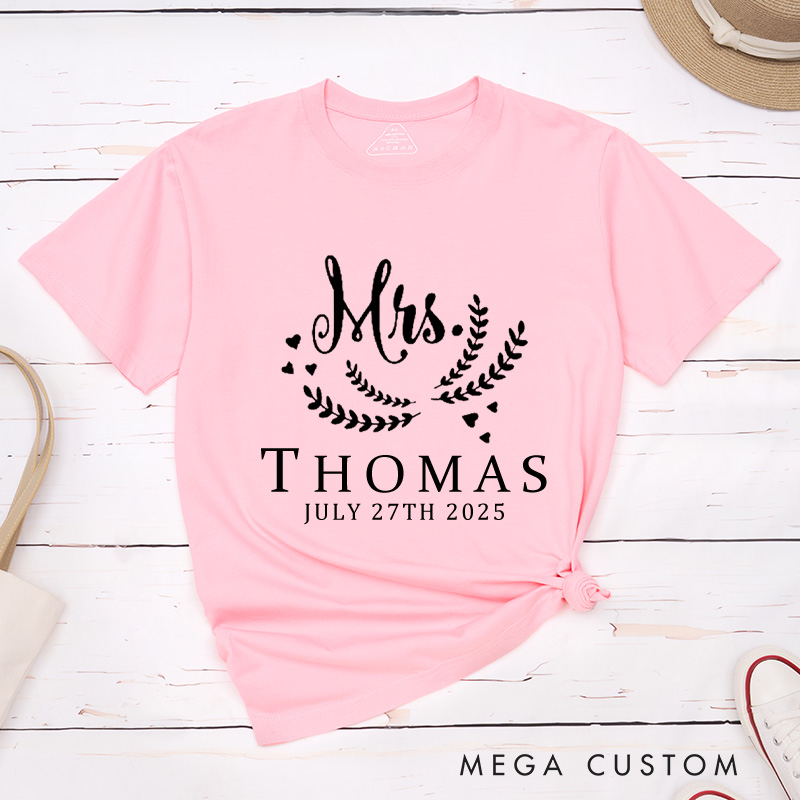 Personalized Graceful Mr and Mrs with Oliver Branches Matching Wedding Couple Classic T-Shirt