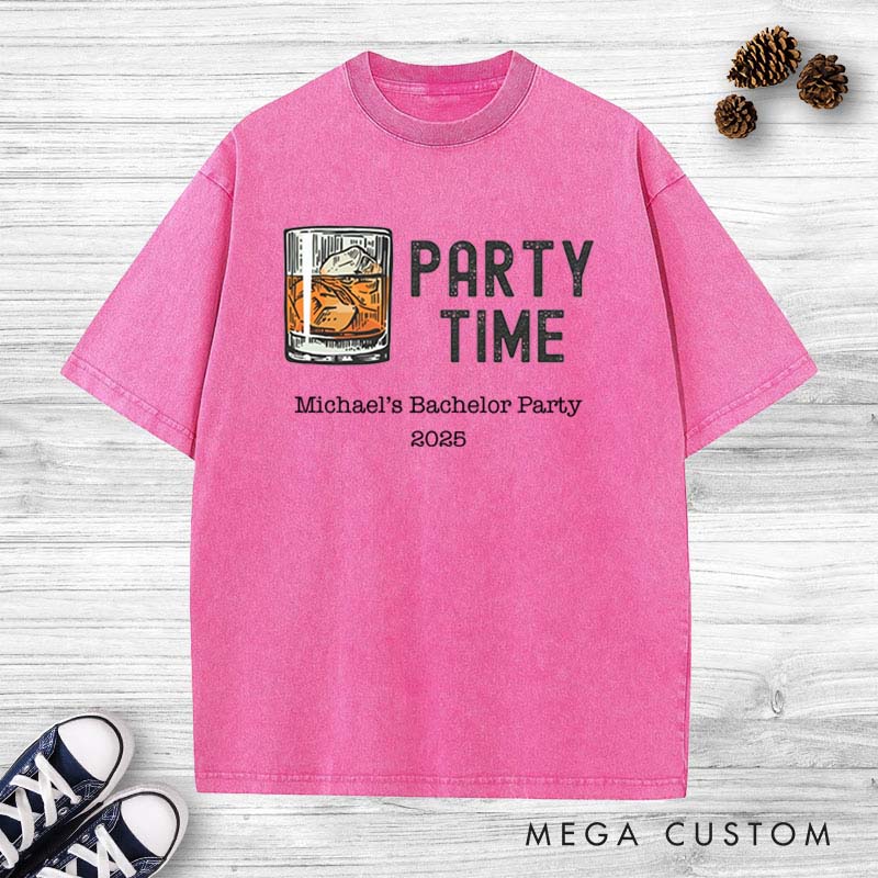 Personalized Bachelor Party Time Washed T-Shirt Men s Beer-Themed Wedding Paty Shirts Vintage Groomsman Groom Y2K Washed T-Shirt