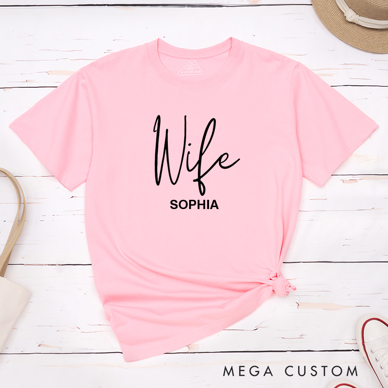 Personalized Couple Handwritten Husband and Wife T-Shirt with Name Valentine's Day Matching T-Shirt for Hubby Wifey Boyfriend Girlfriend Gift
