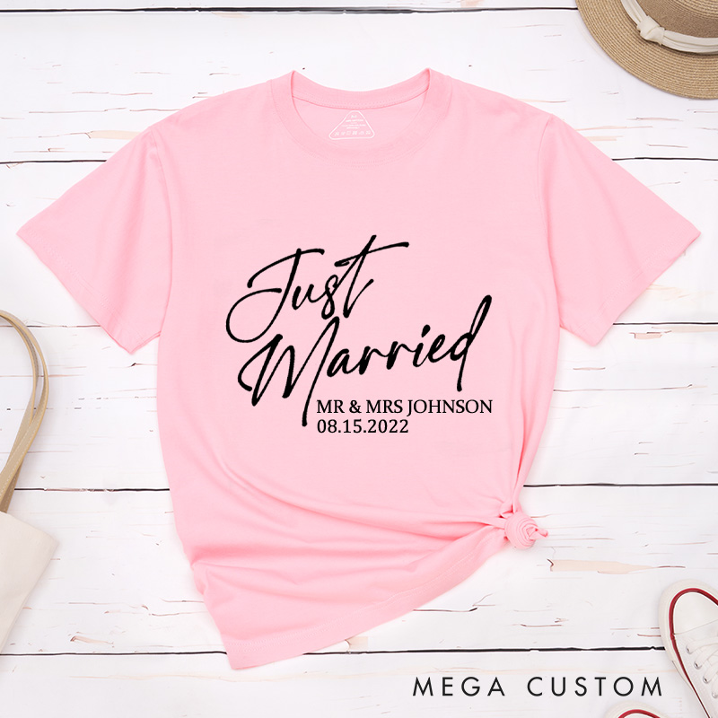 Personalized Modern Just Married Newlyweds Wedding Couple Classic T-Shirt