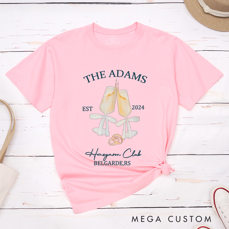 Personalized Honeymoon Club Champagne Glasses Tied with Bow Honeymoon Couple Classic T-Shirt