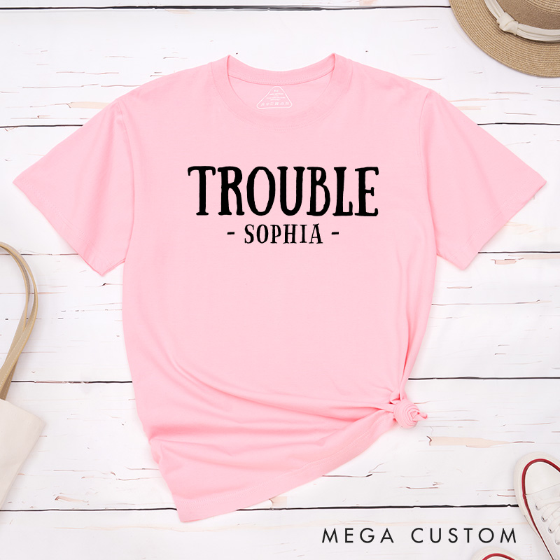 Personalized Couple Where I Go Trouble Follows Matching T-Shirt Valentine's Day T-Shirt for Husband Wife Boyfriend Girlfriend Gift for Hubby Wifey