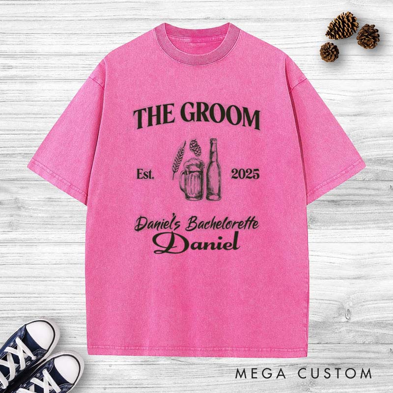 Personalized The Groom Club Washed T-Shirt Beers Lover Designed T-Shirt for Groomsman Bachelor Party Favors T-Shirts 