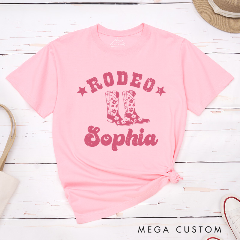 Personalized Couple Rodeo with Bull head and Cowgirl Boots T-Shirt Valentine's Day Matching T-Shirt for Husband Wife Boyfriend Girlfriend Gift
