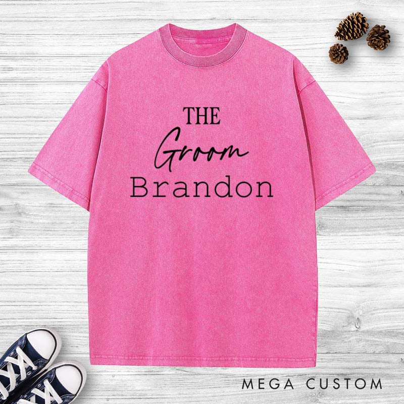 Personalized Groom Club Washed T-Shirt Minimalist Designed Bachelor Party T-Shirt Vintage y2k Washed T-Shirt for Men Groomsmen T-Shirt