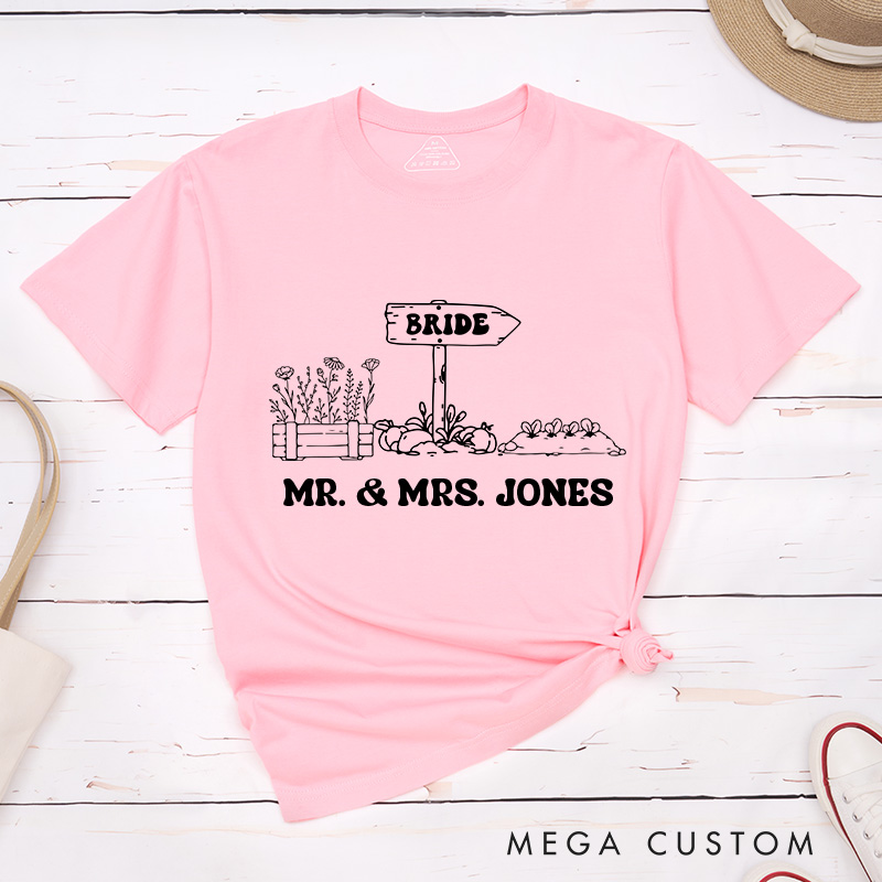 Personalized Rustic Bride and Groom Countryside Matching Wedding Couple Classic T-Shirt