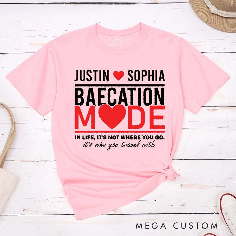 Personalized Couple Baecation Mode Matching T-Shirt Valentine's Day Classic T-Shirt for Husband Wife Boyfriend Girlfriend Gift for Wifey Hubby