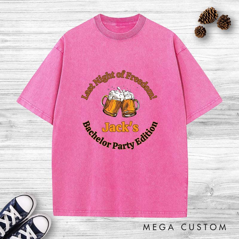 Personalized Beer Cheers Washed T-Shirt Groomsman Bachelor Party Favors Shirts Groom Club Beer Lover Shirts Retro Washed T-Shirt for Best Man