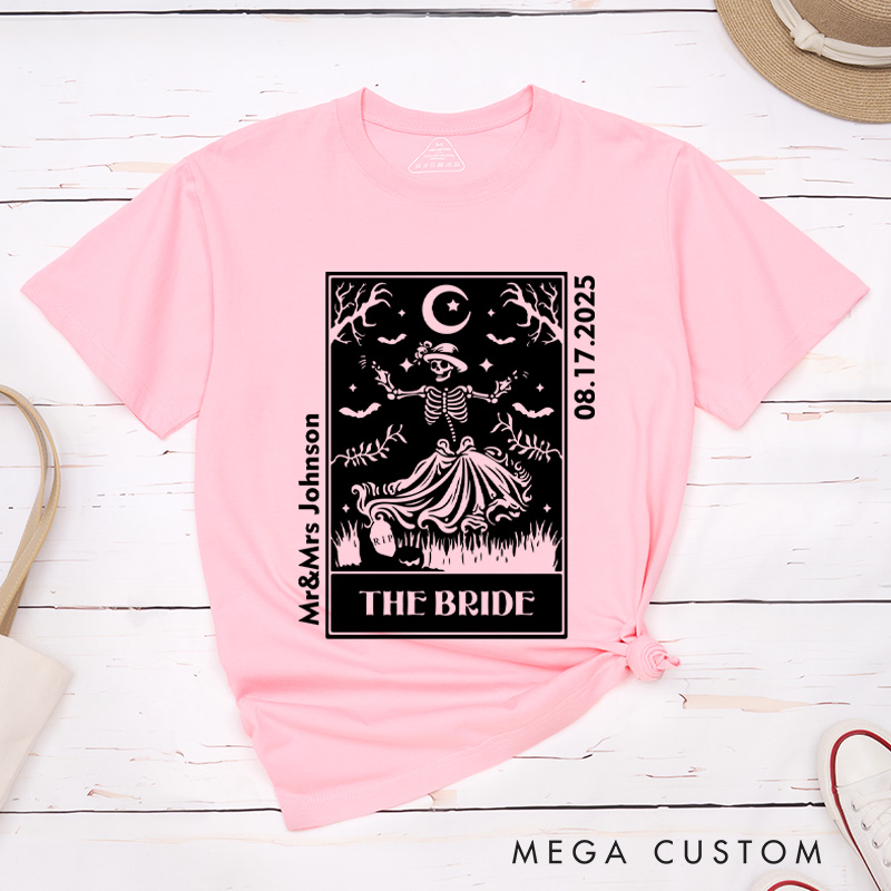Personalized Whimsical Tarot Card Skeleton Bride and Groom Wedding Couple Classic T-Shirt