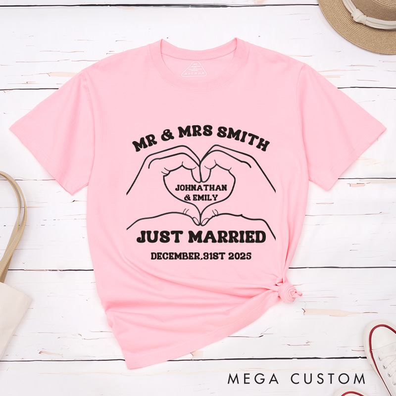 Personalized Heartfelt Gesture Just Married Mr and Mrs Wedding Couple Classic T-Shirt