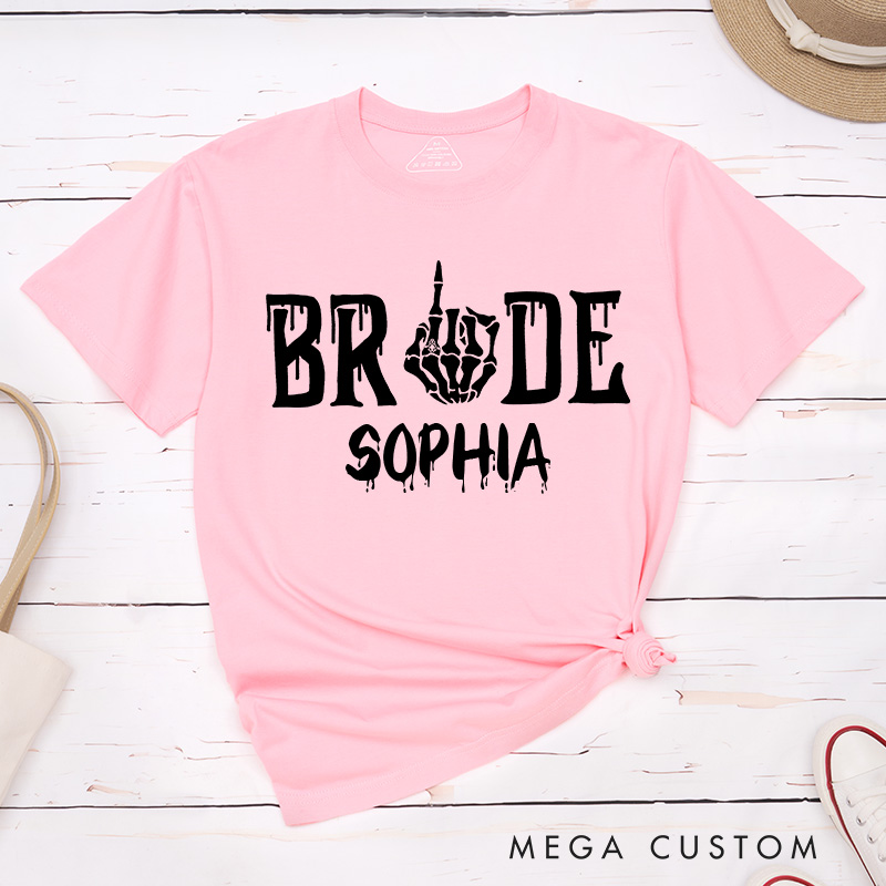 Personalized Funny Bride Skull Gesture with Ring T-Shirt Mrs. Bride T-Shirt Wedding T-Shirt Bachelorette Party Gift